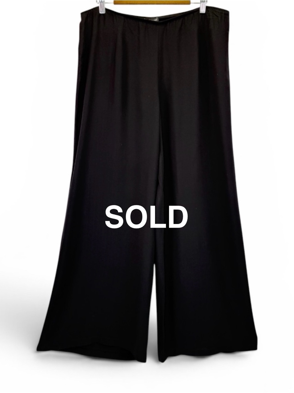 Eileen Fisher Women's Black Silk Georgette Crepe Wide Leg Pants Size 14